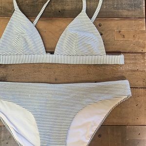 Onia white and light blue striped bikini